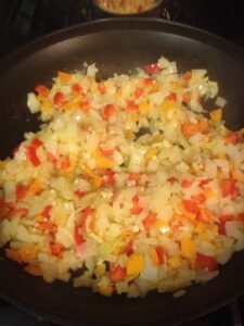 1. Sautéed veggies.. do this before starting your roux or you're probably gonna hurt yourself or those around you. Roux = hellfire hot!